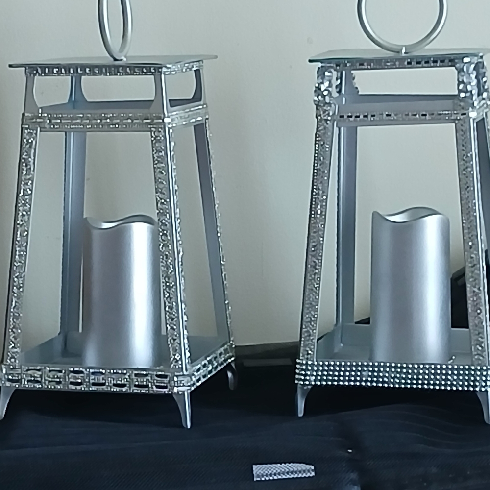 Glamorous Silver Crystal Lantern Set